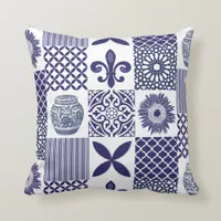 Boho Shabby Chic Sunflowers and Moroccan Tiles Throw Pillow