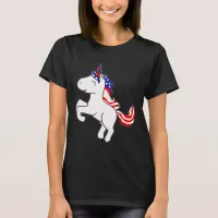 Unicorn Off White Patriotic USA Flag Mane Cartoon T-Shirt