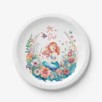 Pretty Mermaid Girl's Baby Shower It's a Girl Paper Plates