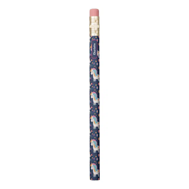 Cute Unicorn Pink Flowers Blue Background Pencil