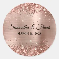 Glittery Rose Gold Foil Wedding Classic Round Sticker