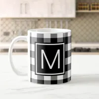 Black and White Buffalo Plaid Monogrammed Coffee Mug