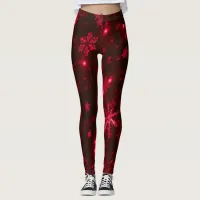 Deep Red & Bright Snowflakes Leggings