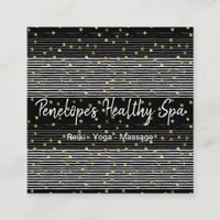 Gold Polka Dot Black White Abstract Square Business Card