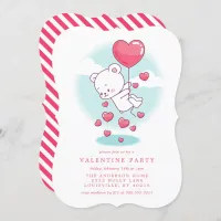 Teddy Bear Heart Balloons Valentine Party Invitation