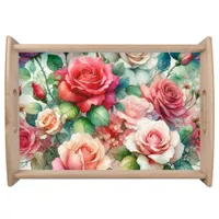 Whimsical Rose Pattern Serving Tray