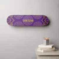 Yellow and Deep Purple Mandala Skateboard