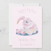 Cute Easter Bunny With Eggs Preschool Teacher Pink Holiday Card