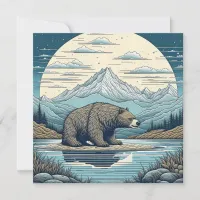 Bear, Mountains, Lake, Full Moon Ai Art