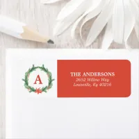 Watercolor Holly Wreath Christmas Return Address Label