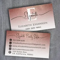 Modern Rose Gold Glitter Makeup Artist Monogrammed Business Card