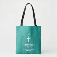 Turquoise Crosses Pattern Bible Verse Christian Tote Bag