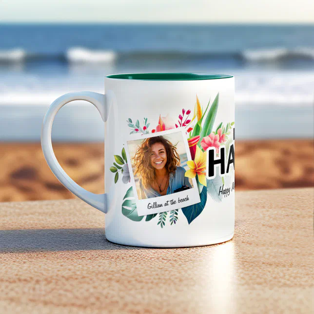 I love Hawaii Tropical Theme Photo Collage Coffee Two-Tone Coffee Mug