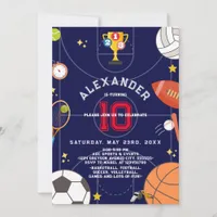 Sports Stadium Boys Modern Navy Blue Kids Birthday Invitation