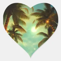 Pretty Palm Trees at Sunset Tropical Heart Sticker