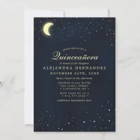 Celestial Moon Stars Midnight Blue Quinceañera Invitation