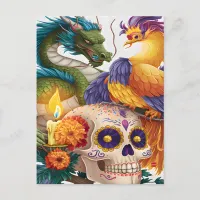 Dragon, Phoenix, And Skull Day Of The Dead Postcard