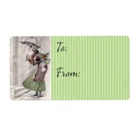 Vintage Women Shopping Christmas Gift Tag Label