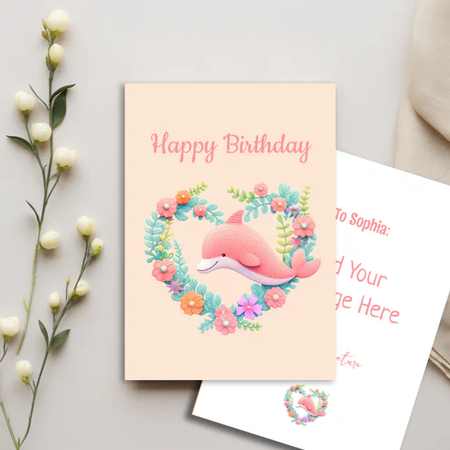 Floral Whale Heart Love Happy Birthday Greeting Card