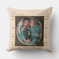 Twin Baby Name Birth Stats Photo Collage Keepsake Throw Pillow