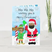 Ho Ho Ho Christmas Ethni Santa and Elf in Facemask Card