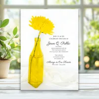 Yellow Mum on White Celebration of Life Memorial Invitation