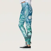 Blue and teal fluid Art Leggings