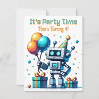 Pixel Art Robot Boy's Birthday Party Invitation