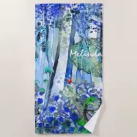 Blue Forest with Name Beach Towel