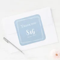 Light Blue Stylish Script Novelty Wedding Initials Square Sticker