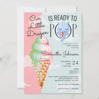 Boy Baby Dragon Ready to Pop Ice Cream Baby Shower Invitation