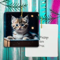 Personalized Christmas Message Christmas Kitten Ceramic Ornament