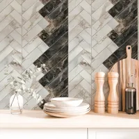 Black and White Marble Herringbone Wallpaper