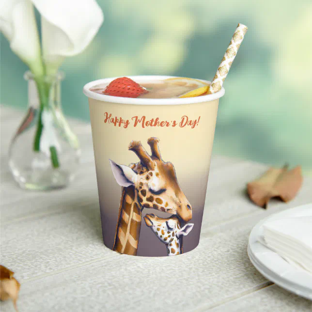 Touching Moment Between Mother Giraffe & Calf Paper Cups