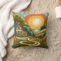 Vibrant sunset over a peaceful country landscape throw pillow