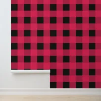 Red Black Buffalo Plaid Check Rustic Patterned Wallpaper