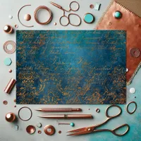 Grunge Copper Patina and Turquoise Calligraphy Tissue Paper