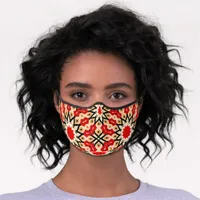 Detailed Ethnic Red Arabesque Geometric Pattern Premium Face Mask