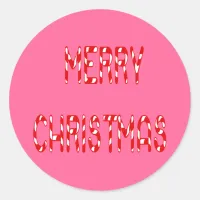 Merry Christmas Candy Cane Font Classic Round Sticker