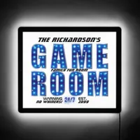 Blue Silver Family Game Room, No Whiners Open 24/7 LED Sign