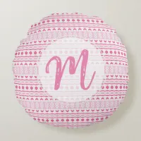 Custom Name Cute Girly Pretty Pink White Pattern  Round Pillow
