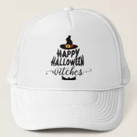 Happy Halloween Witches Typography Halloween Trucker Hat