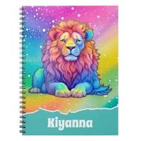 Rainbow Watercolor Lion with Faux Glitter Custom Notebook