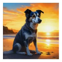 Cute Dog on Beach at Sunset  Acrylic Print