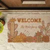 Hand Drawn Cactus Floral Neutral Colors Add Name Doormat