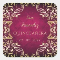 Rustic Pink Gold Elegant Quinceanera    Square Sticker