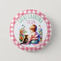 Baby and Kitten | Great Grandma to be Baby Shower Button