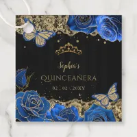 Vintage Blue Roses Black Gold Lace Quincea&#241;era Favor Tags