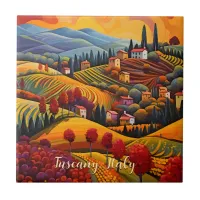 Painting of Tuscany in Autumn | Italy | Travel Art Ceramic Tile