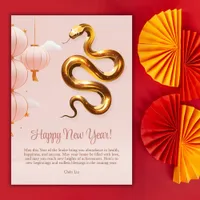 Modern Pink Gold Chinese New Year Of The Snake Holiday Card